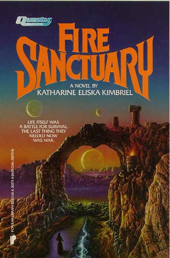 Cover art shows a natural stone arch with ruined towers on it against a twilight sky with three crescent moons. The back cover write-up and publicity blurbs are also included. 30K.